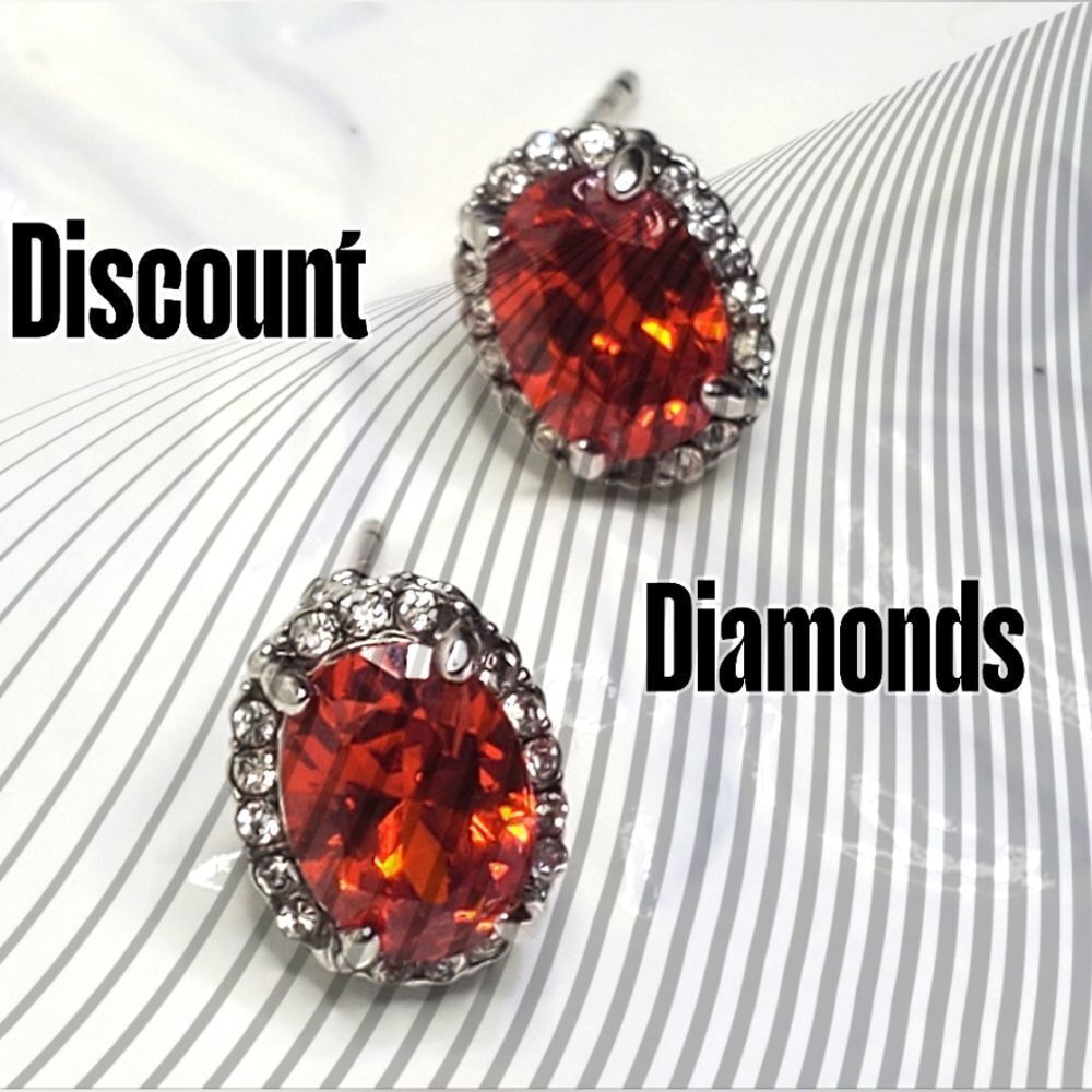 Oval Red  Diamond & White Baguette Diamond Earrings  on 925 Silver